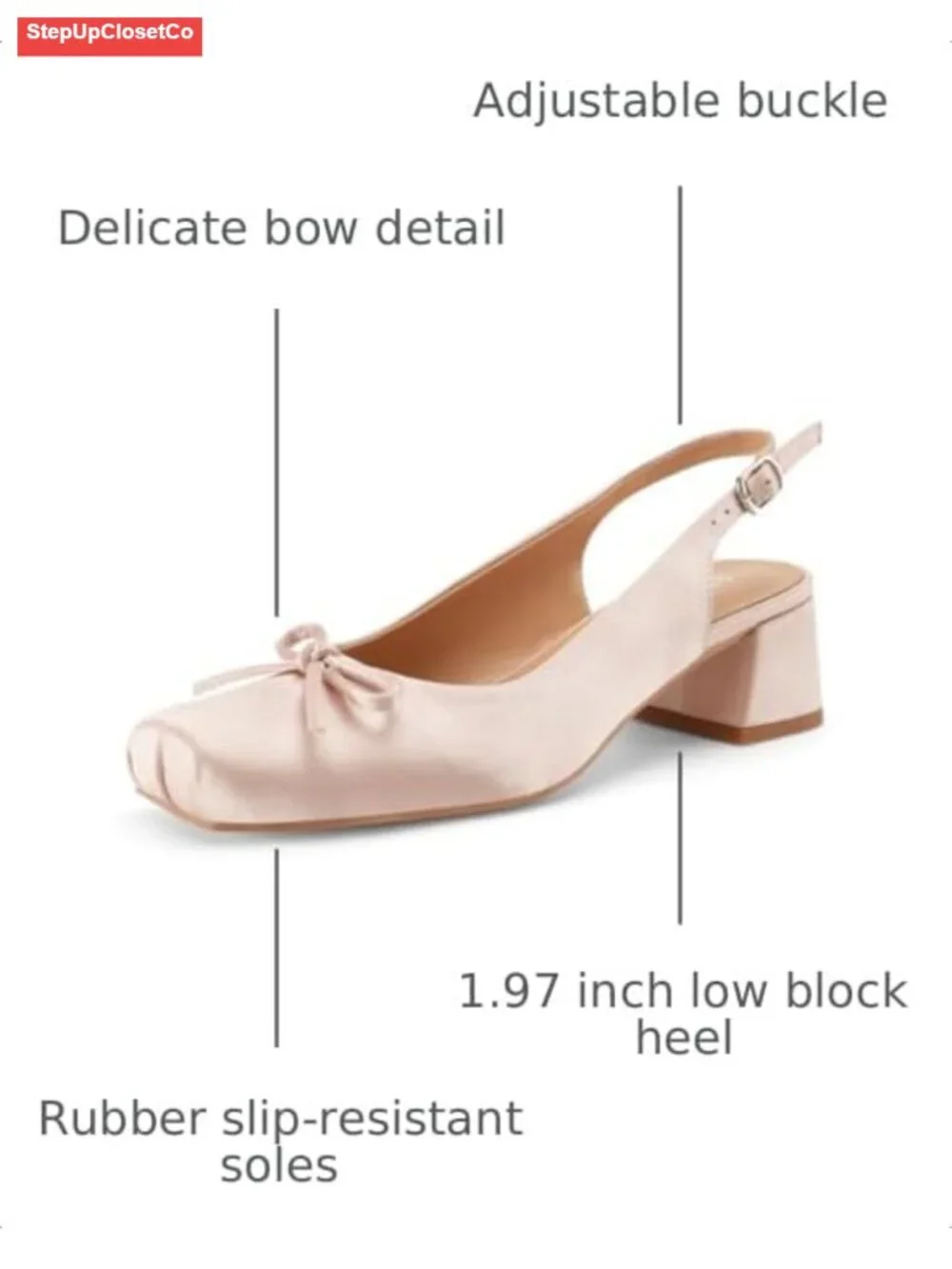 Ballet Slingback Heels Square Toe Chunky Heel Pumps Bow